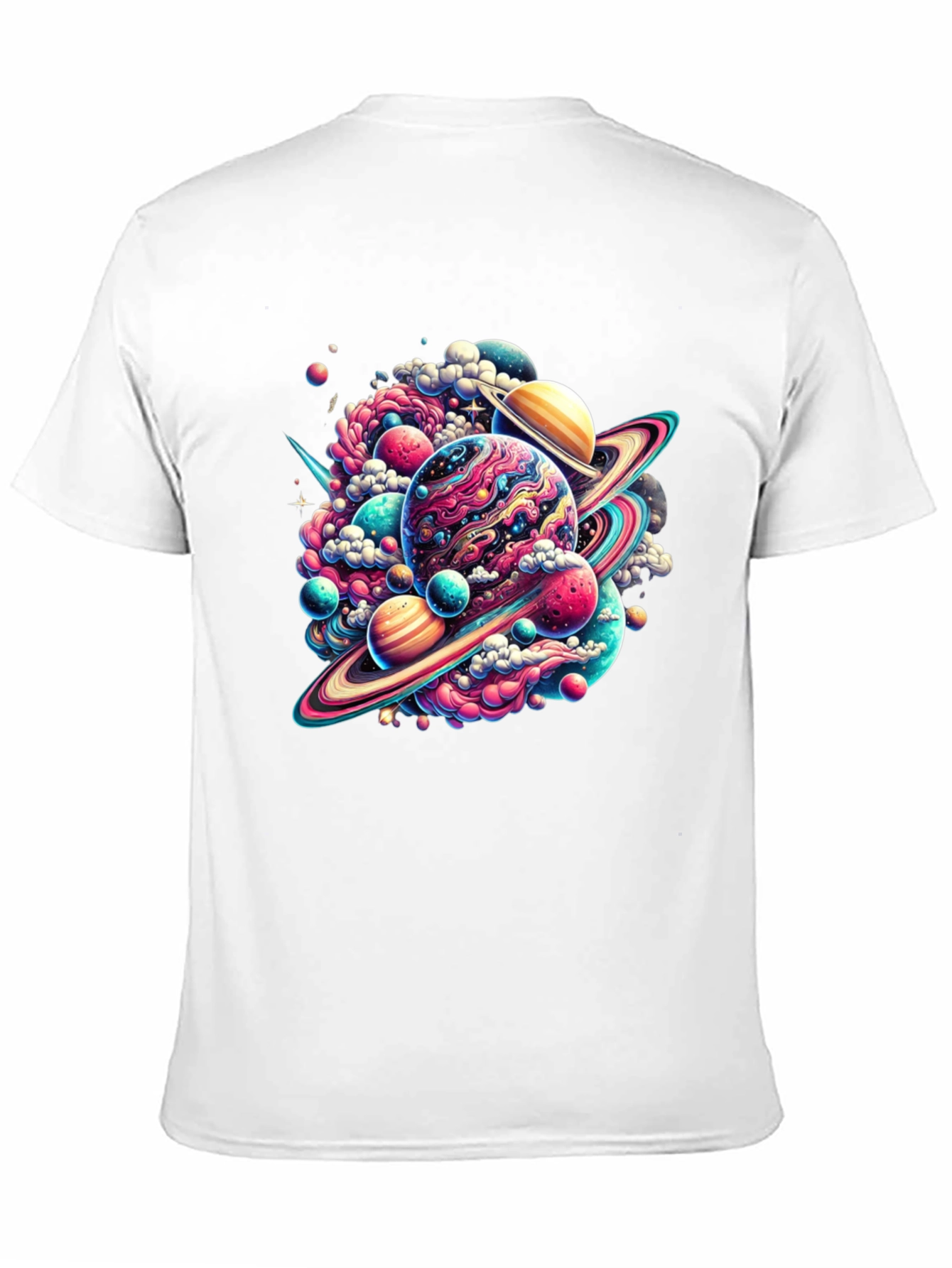 Camiseta Negra con Diseño Espacial Abstracto