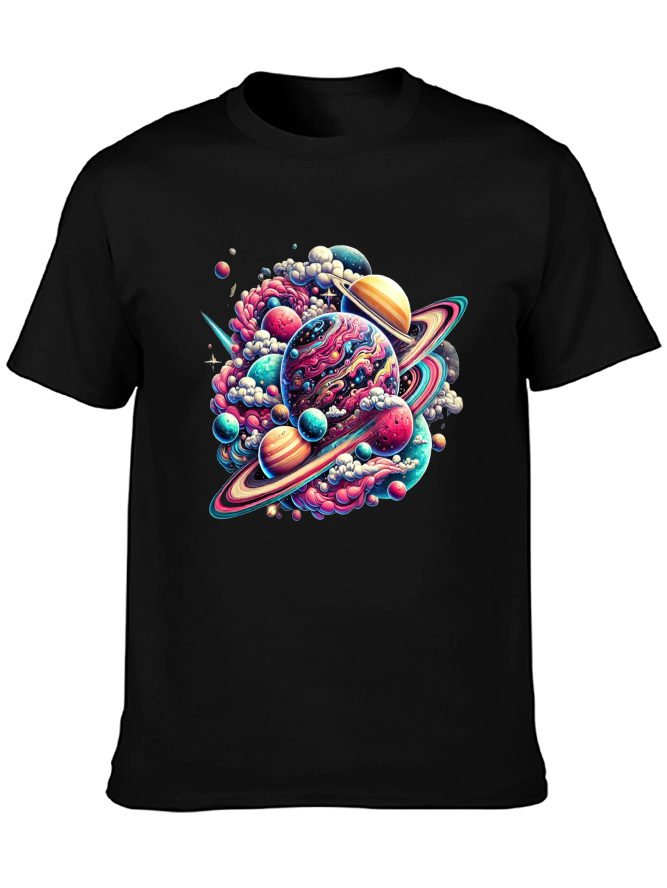 Camiseta Negra con Diseño Espacial Abstracto