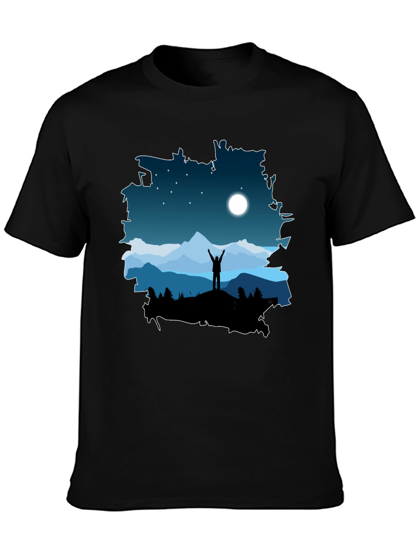 Camiseta Negra Diseño Montaña Nocturna