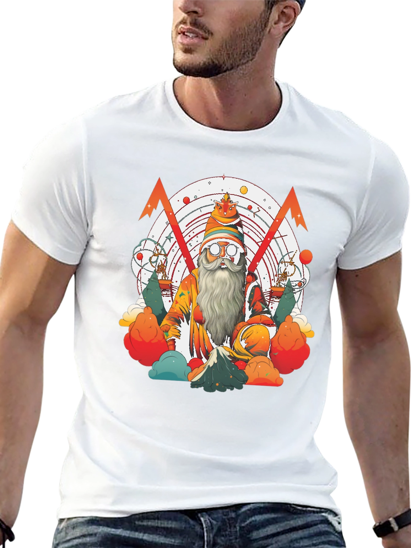 Camiseta Negra con Diseño de Mago Astronómico