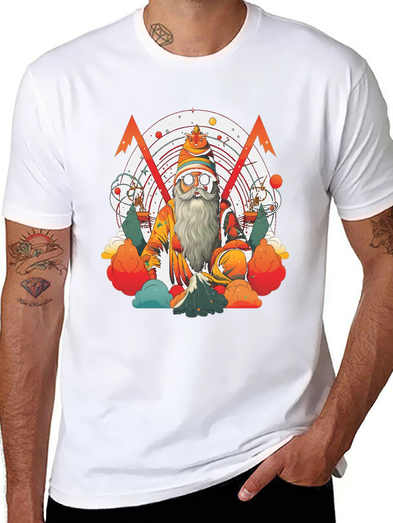 Camiseta Negra con Diseño de Mago Astronómico
