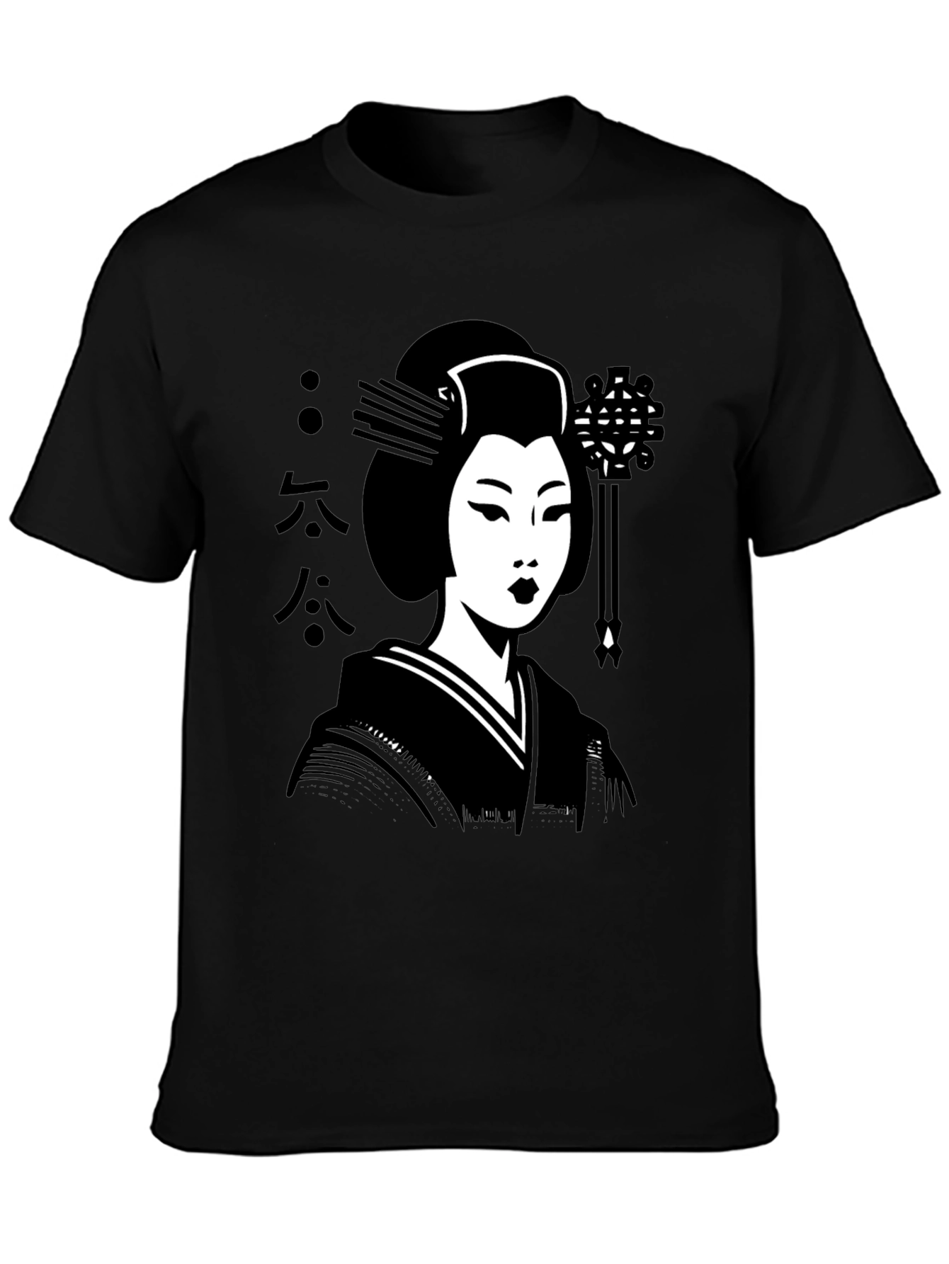 Camiseta Negra con Diseño de Geisha Japonesa