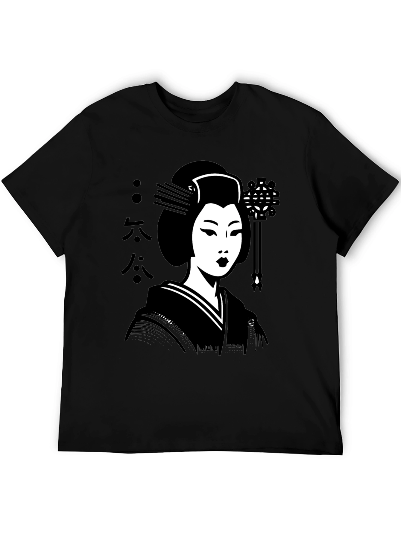 Camiseta Negra con Diseño de Geisha Japonesa