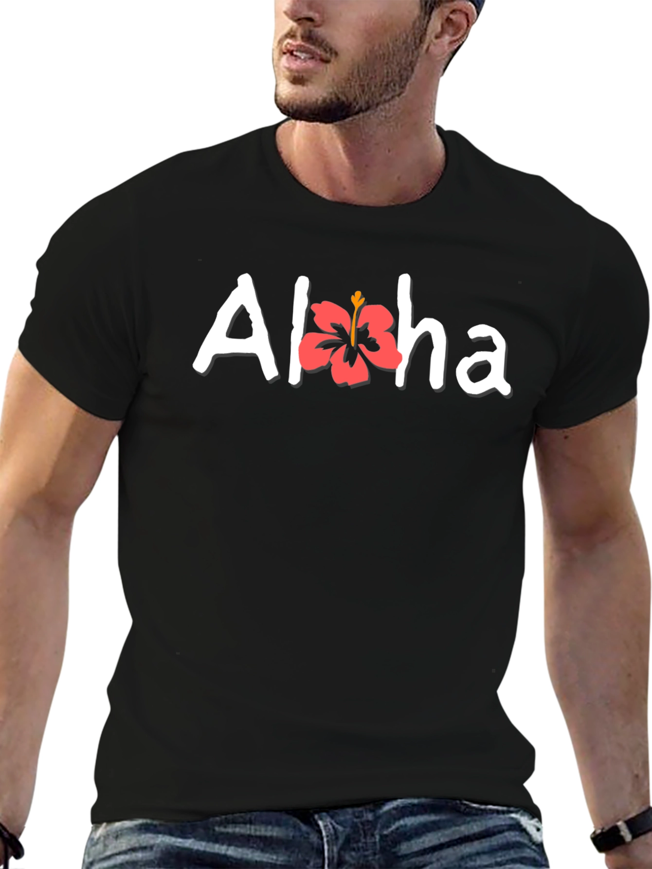 Camiseta Negra Aloha Floral Hombre Casual