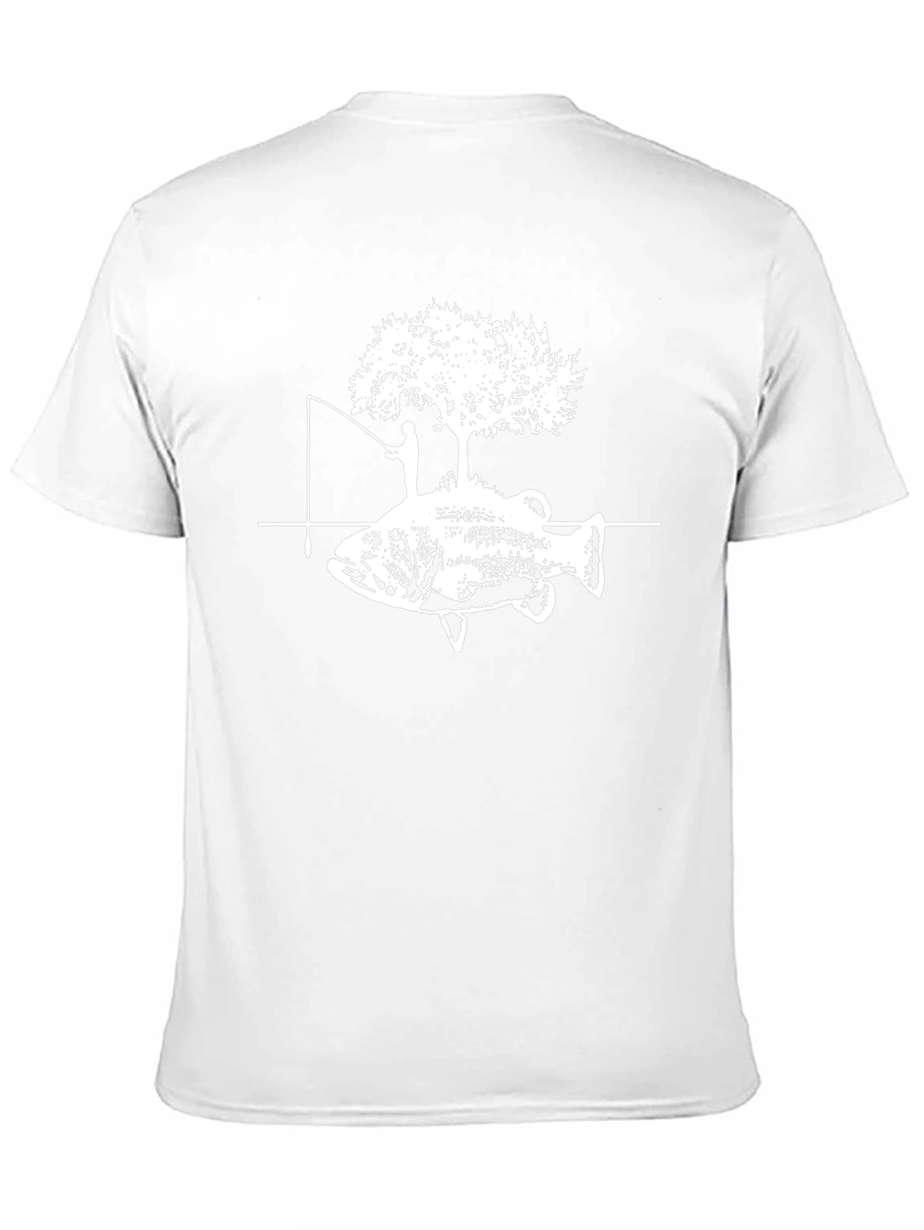 Camiseta Negra con Diseño de Pesca y Árbol