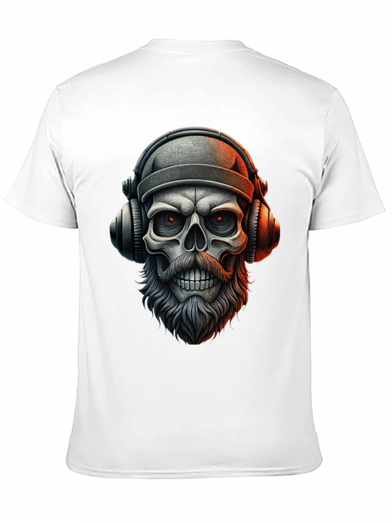 Camiseta Negra con Calavera Barbuda y Audífonos