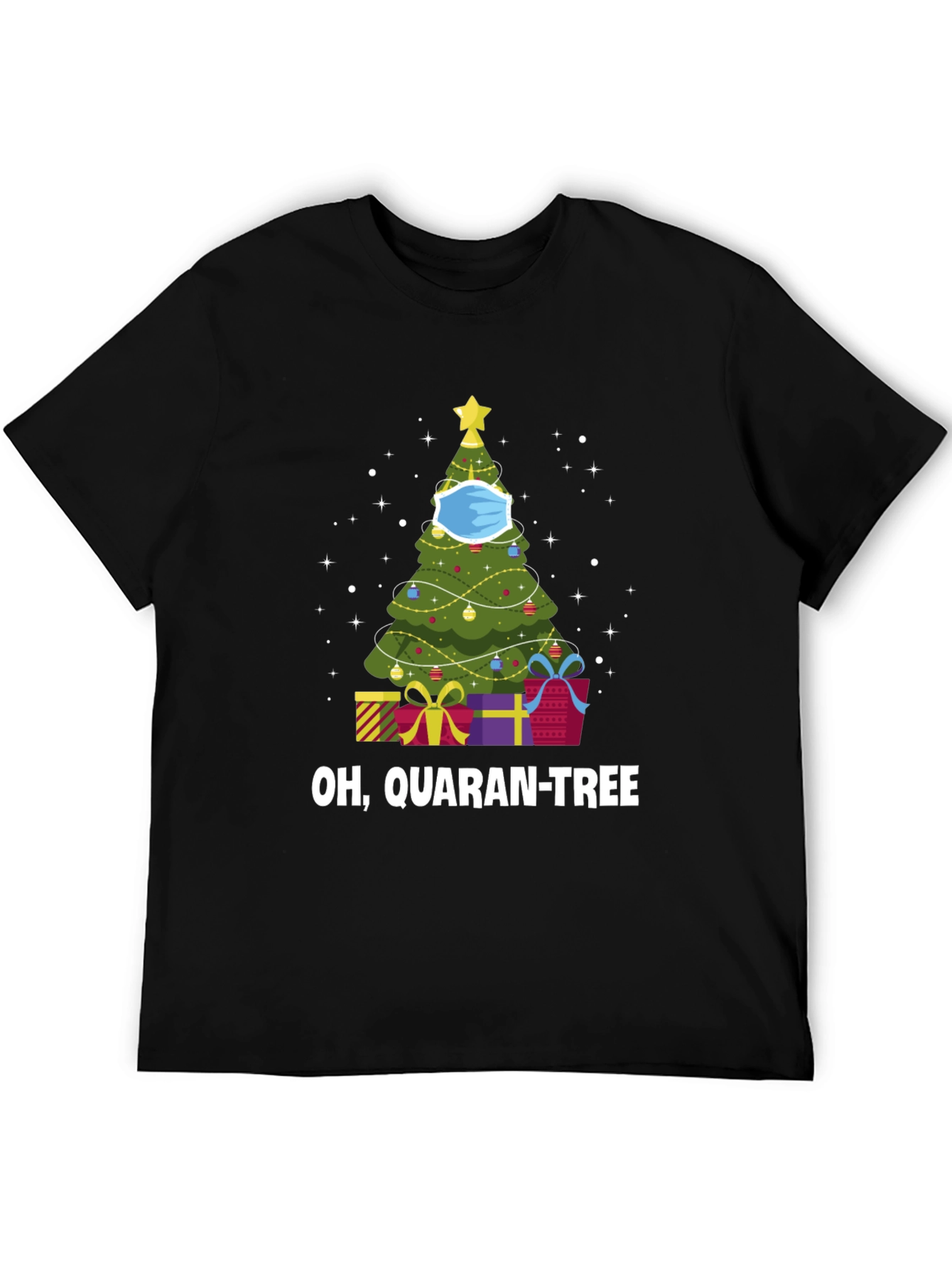 Camiseta Negra Navideña Quaran-Tree con Cubrebocas