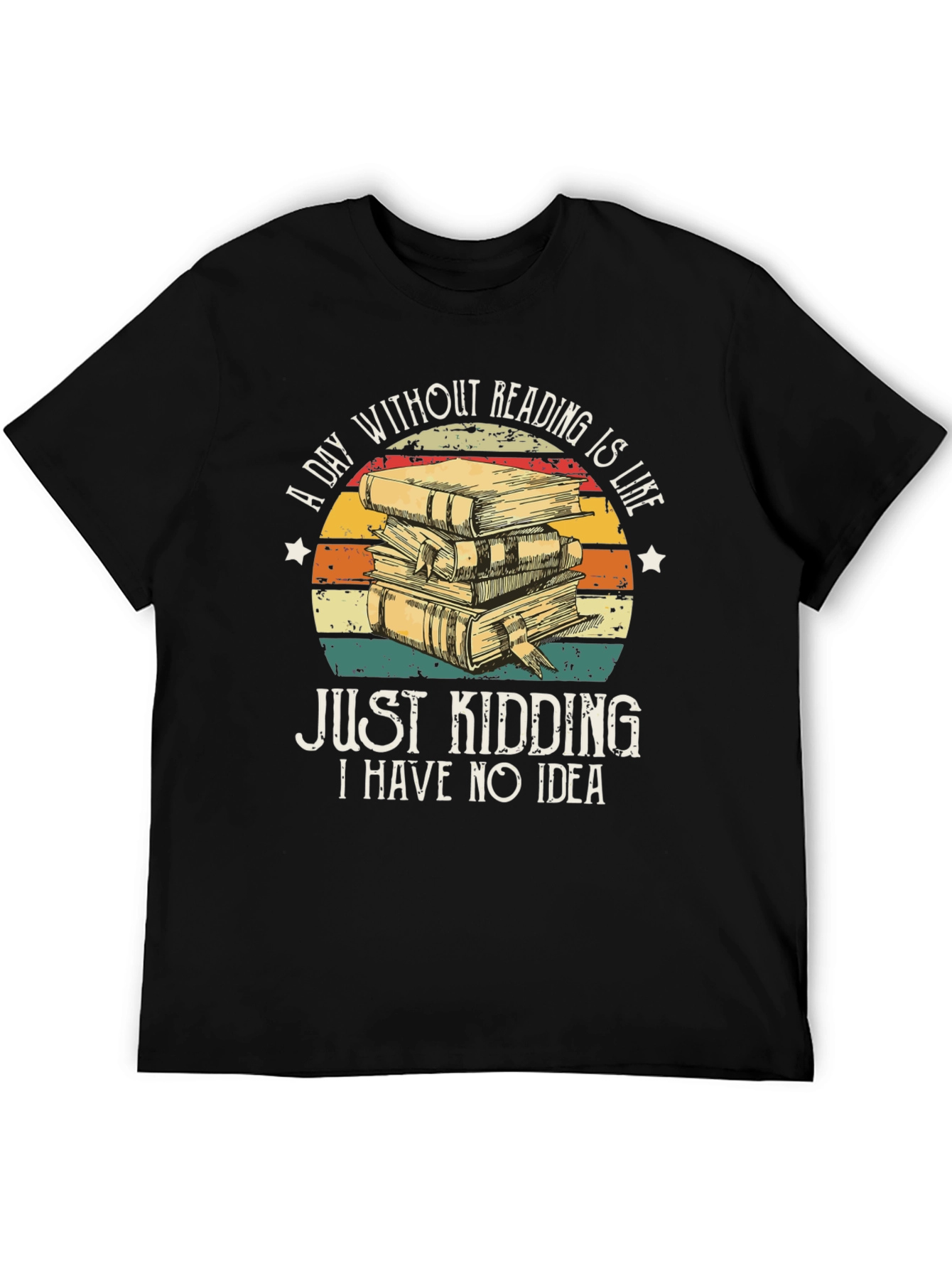 Camiseta Negra con Diseño de Libros y Frase Divertida