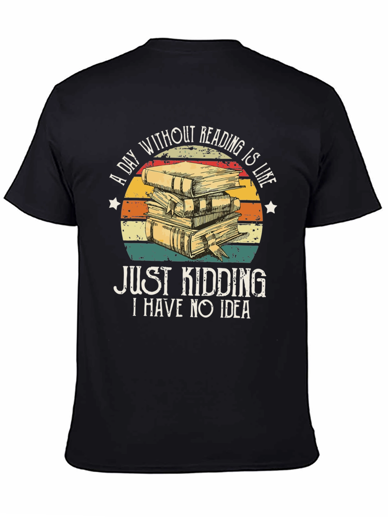 Camiseta Negra con Diseño de Libros y Frase Divertida
