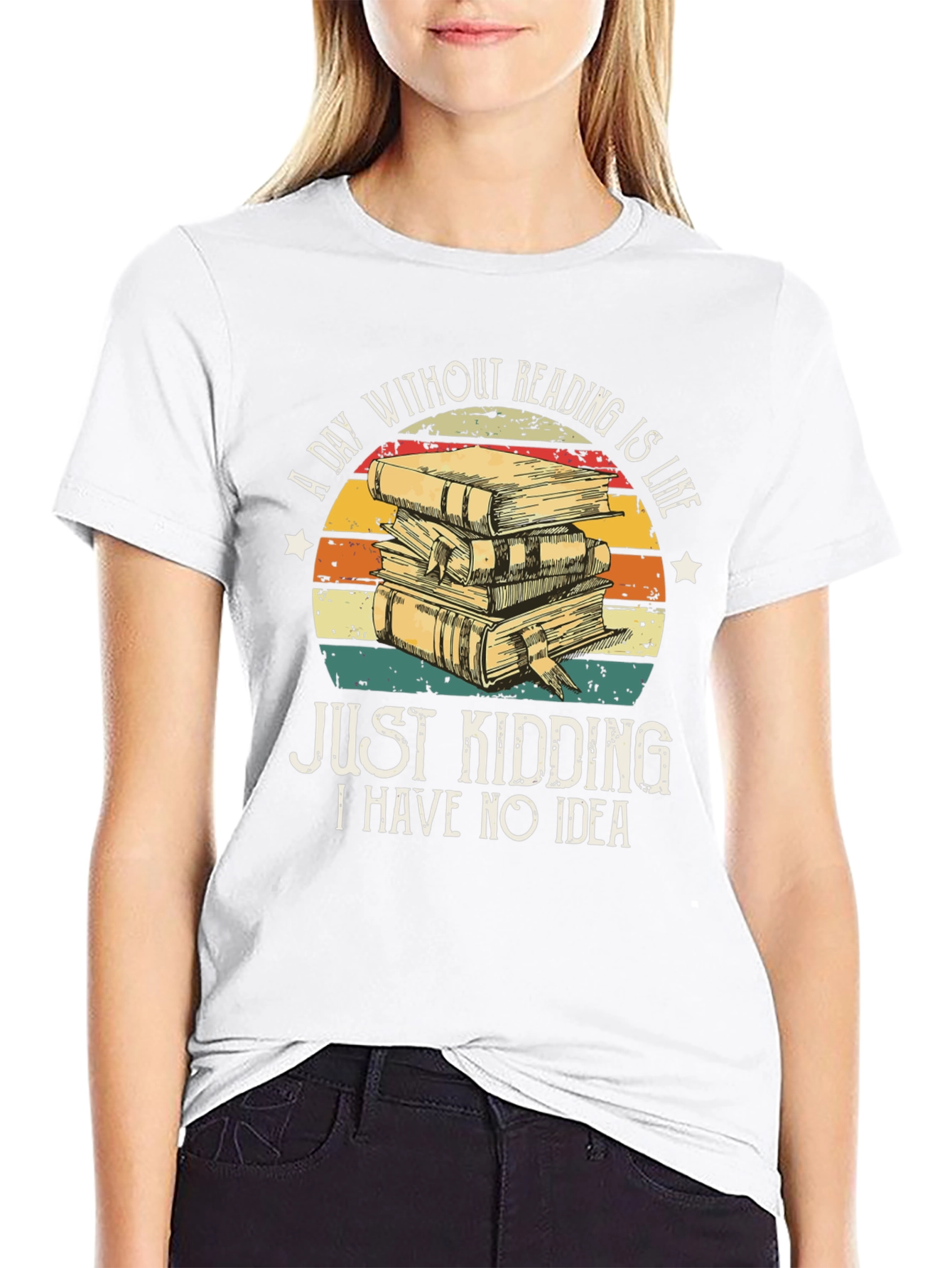 Camiseta Negra con Diseño de Libros y Frase Divertida