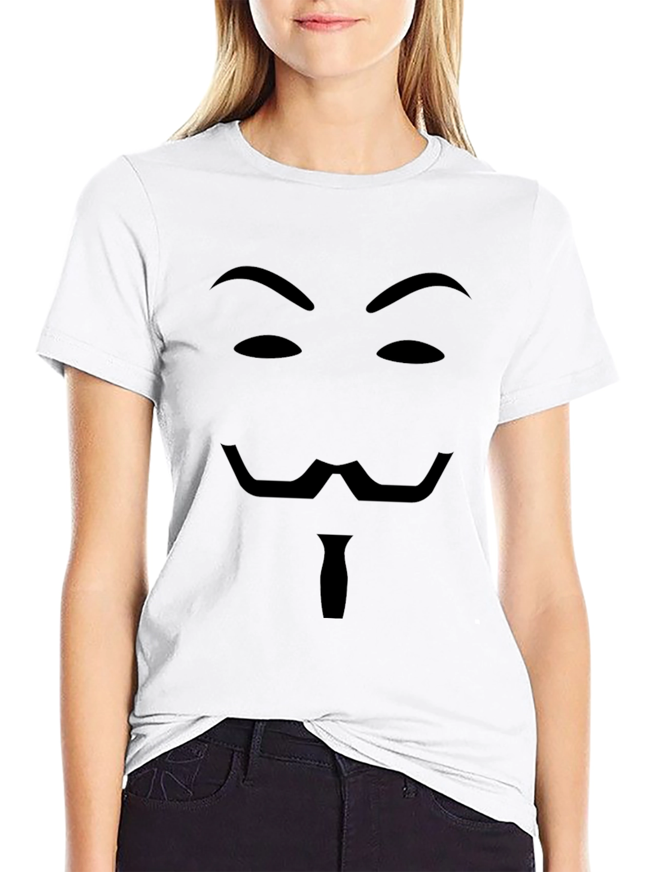 Camiseta Negra con Diseño de Máscara Anónima