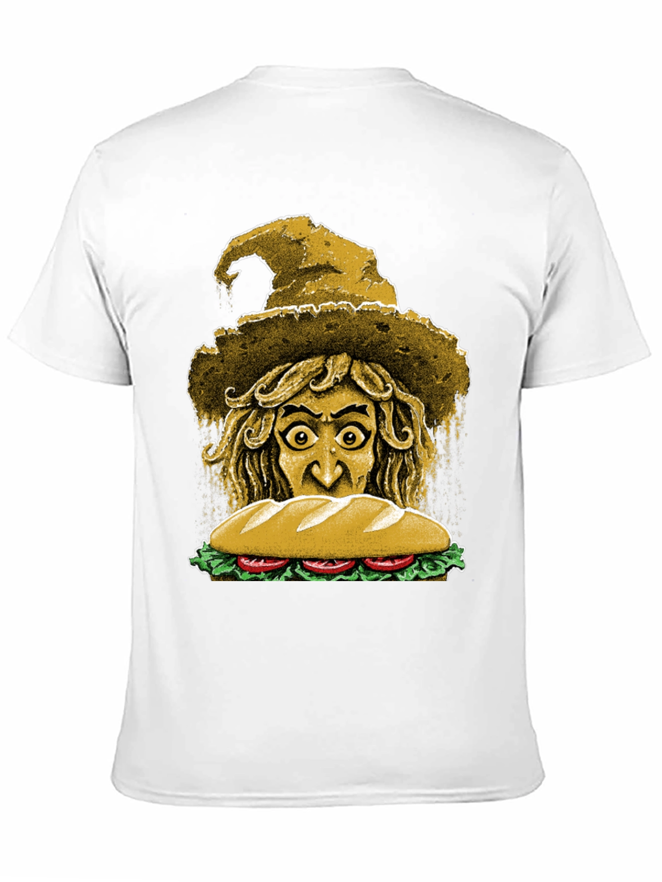Camiseta Negra con Diseño de Bruja y Sándwich