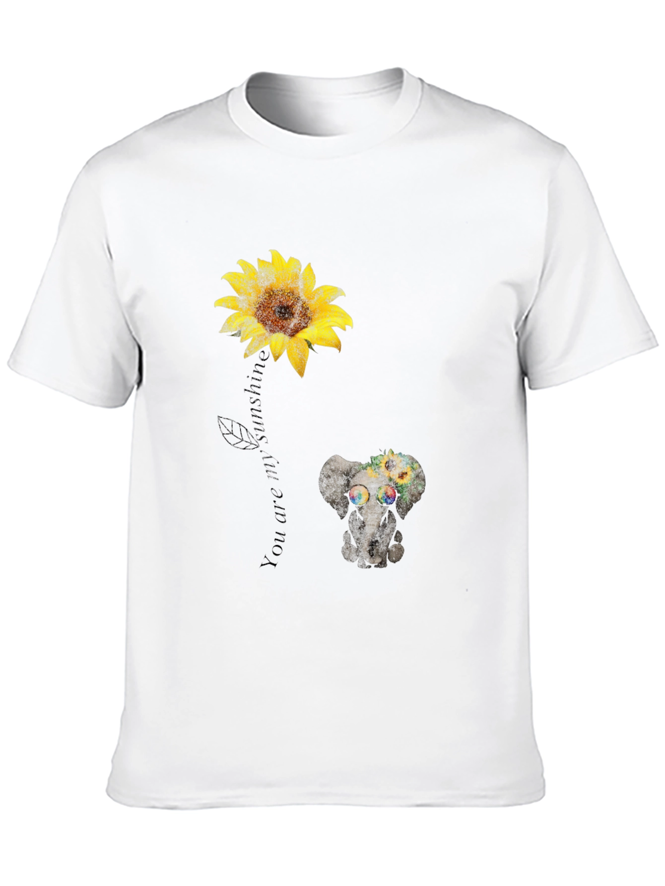 Camiseta Negra con Girasol y Elefante Hippie