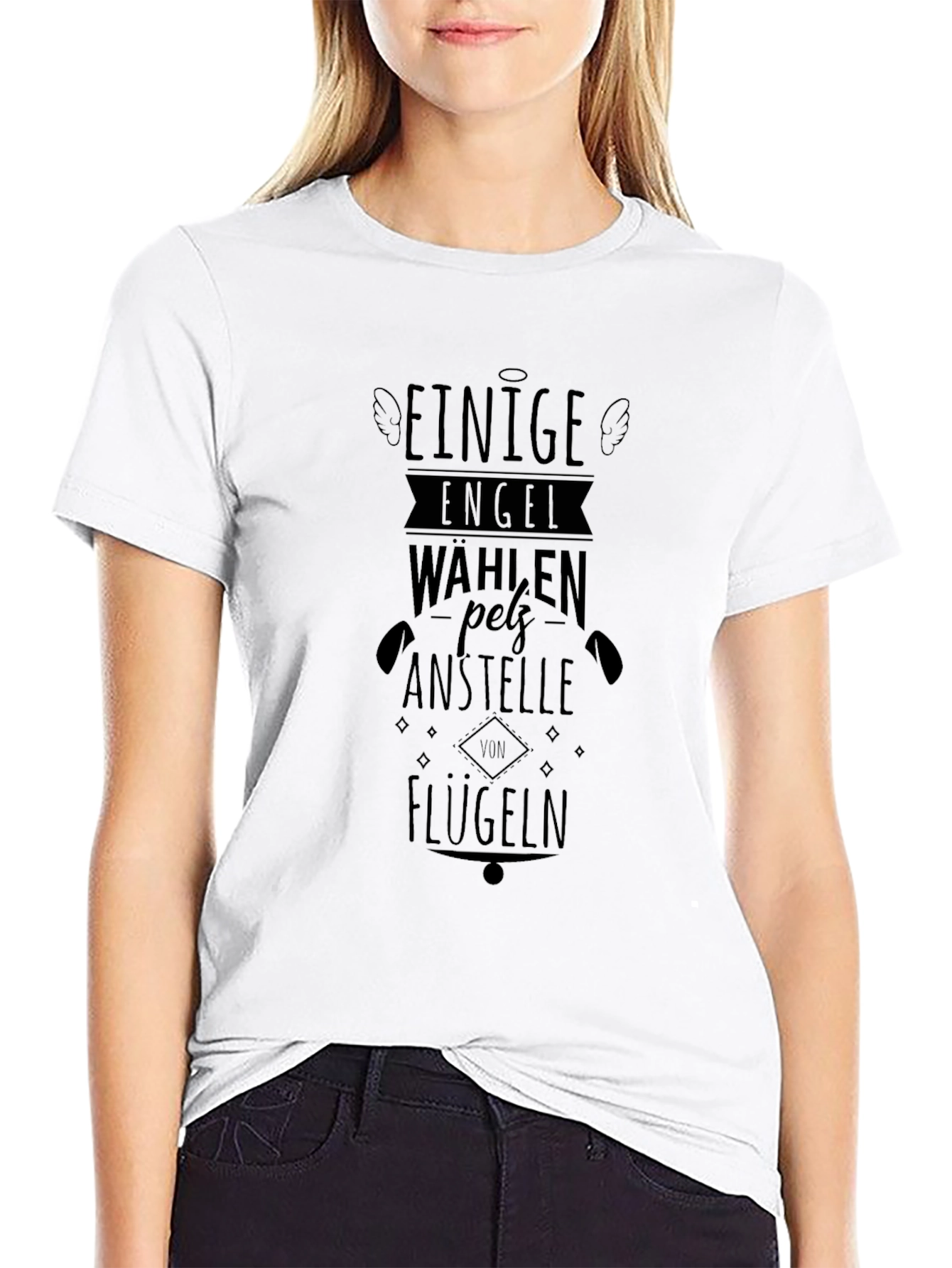 Camiseta Negra Algunos Ángeles Eligen Pelz Anstelle