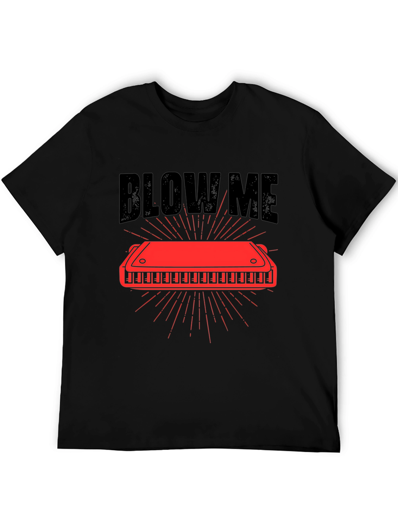 Camiseta Negra con Diseño de Armónica Blow Me