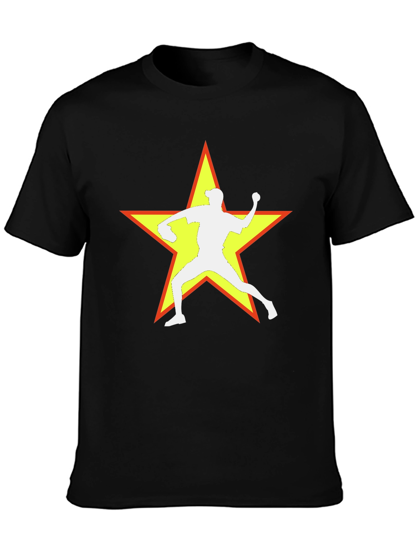 Camiseta Negra con Estrella y Lanzador de Béisbol