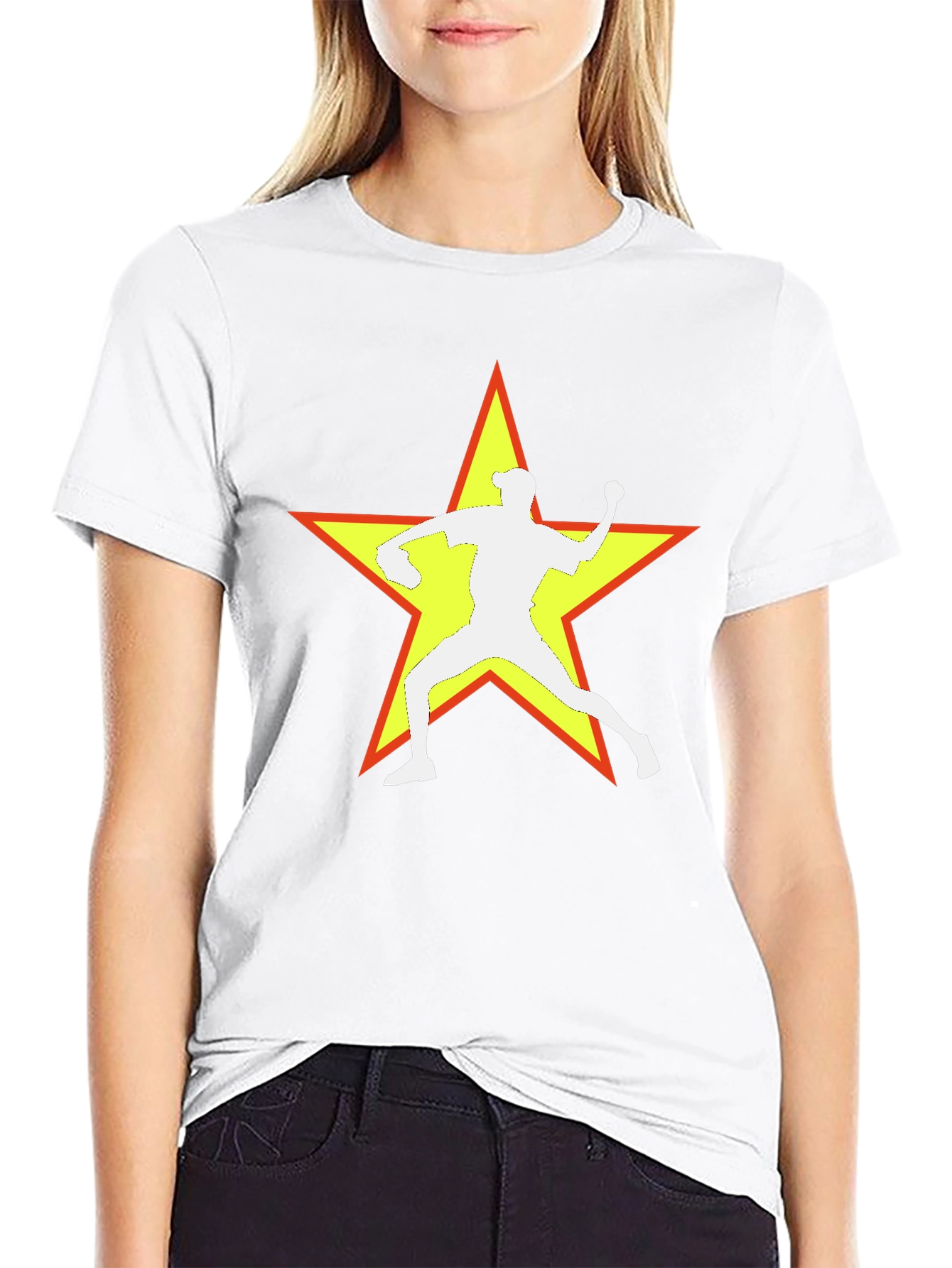 Camiseta Negra con Estrella y Lanzador de Béisbol
