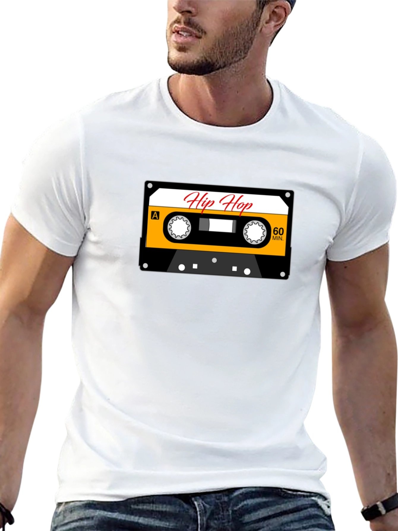 Camiseta Negra con Diseño de Cassette Hip Hop
