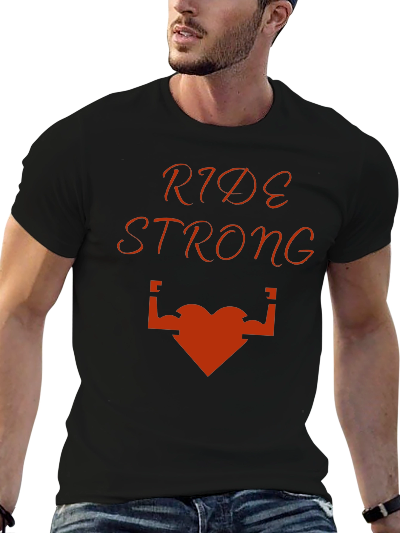 Camiseta Negra Ride Strong Corazón Musculoso