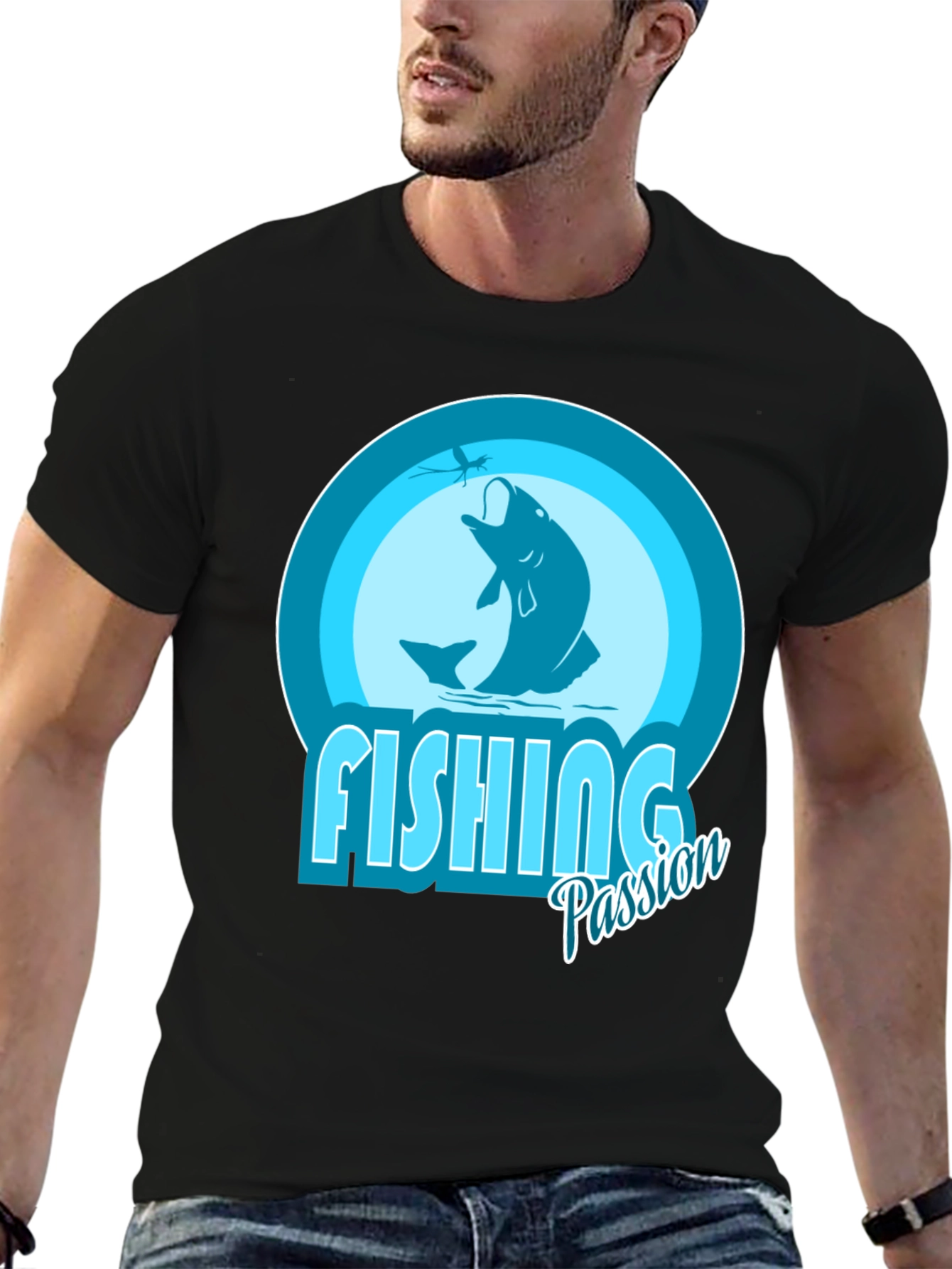 Camiseta Negra con Diseño de Pesca Passion