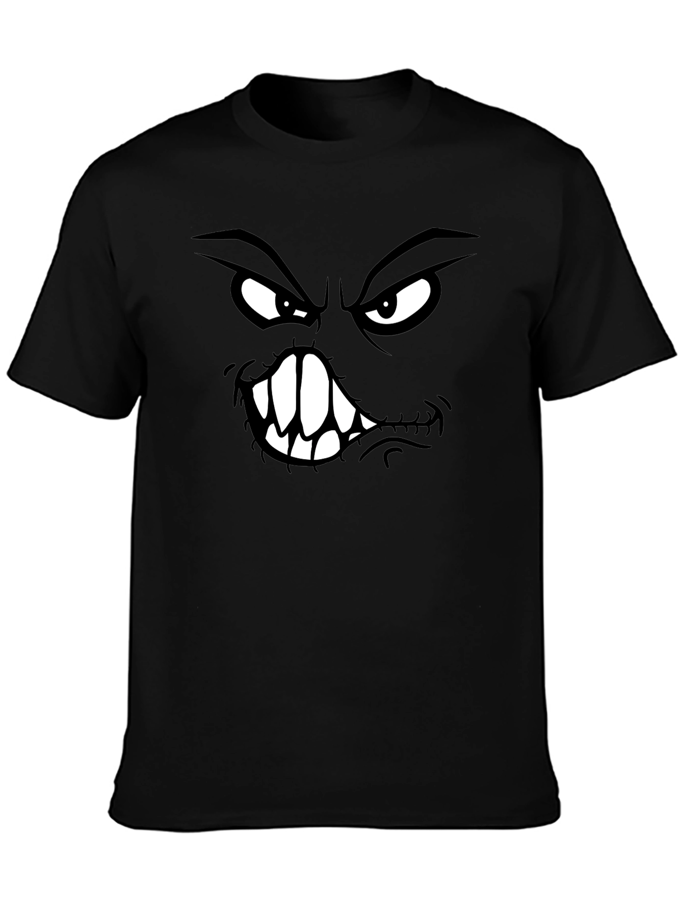 Camiseta Negra con Estampado de Cara Monstruosa