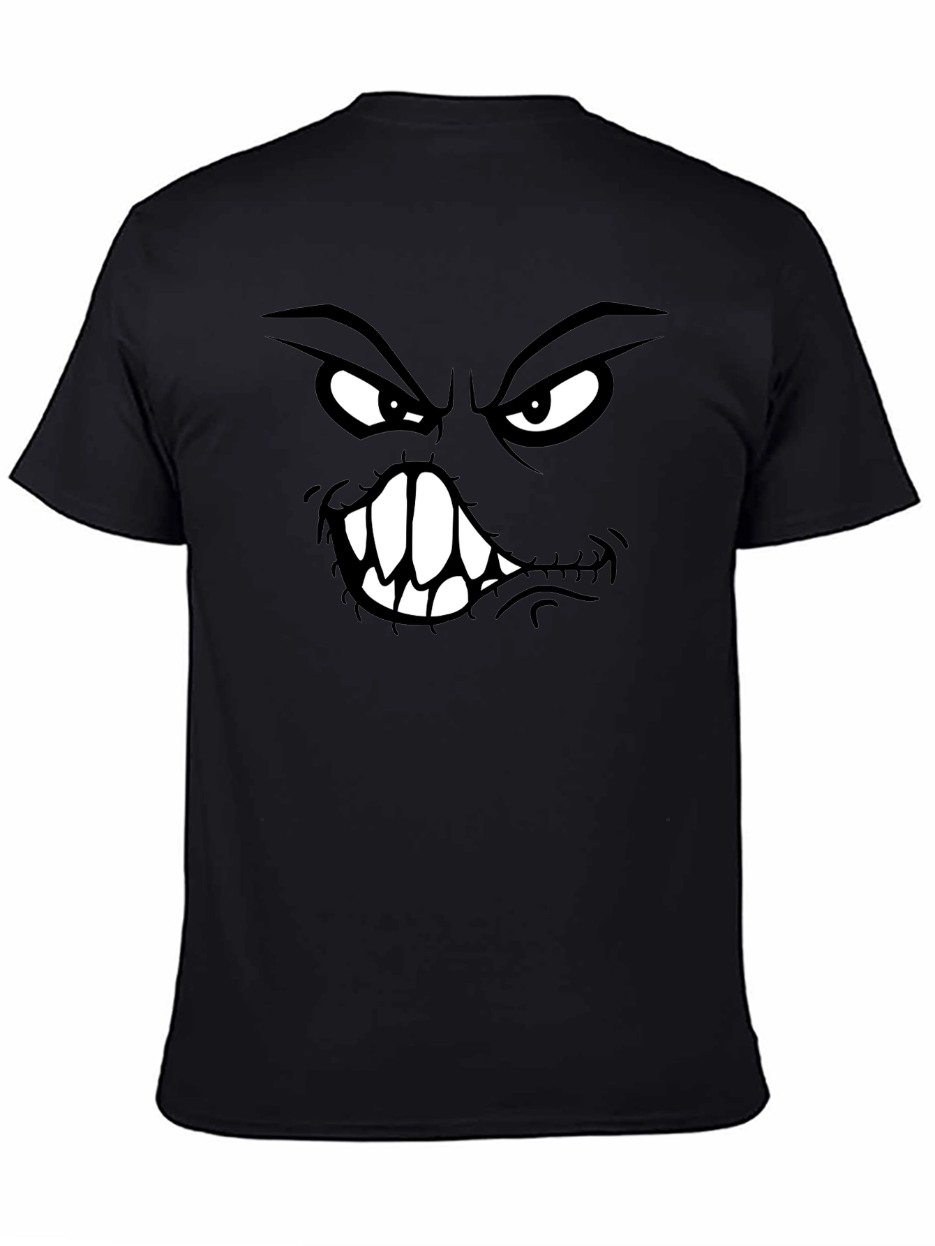 Camiseta Negra con Estampado de Cara Monstruosa