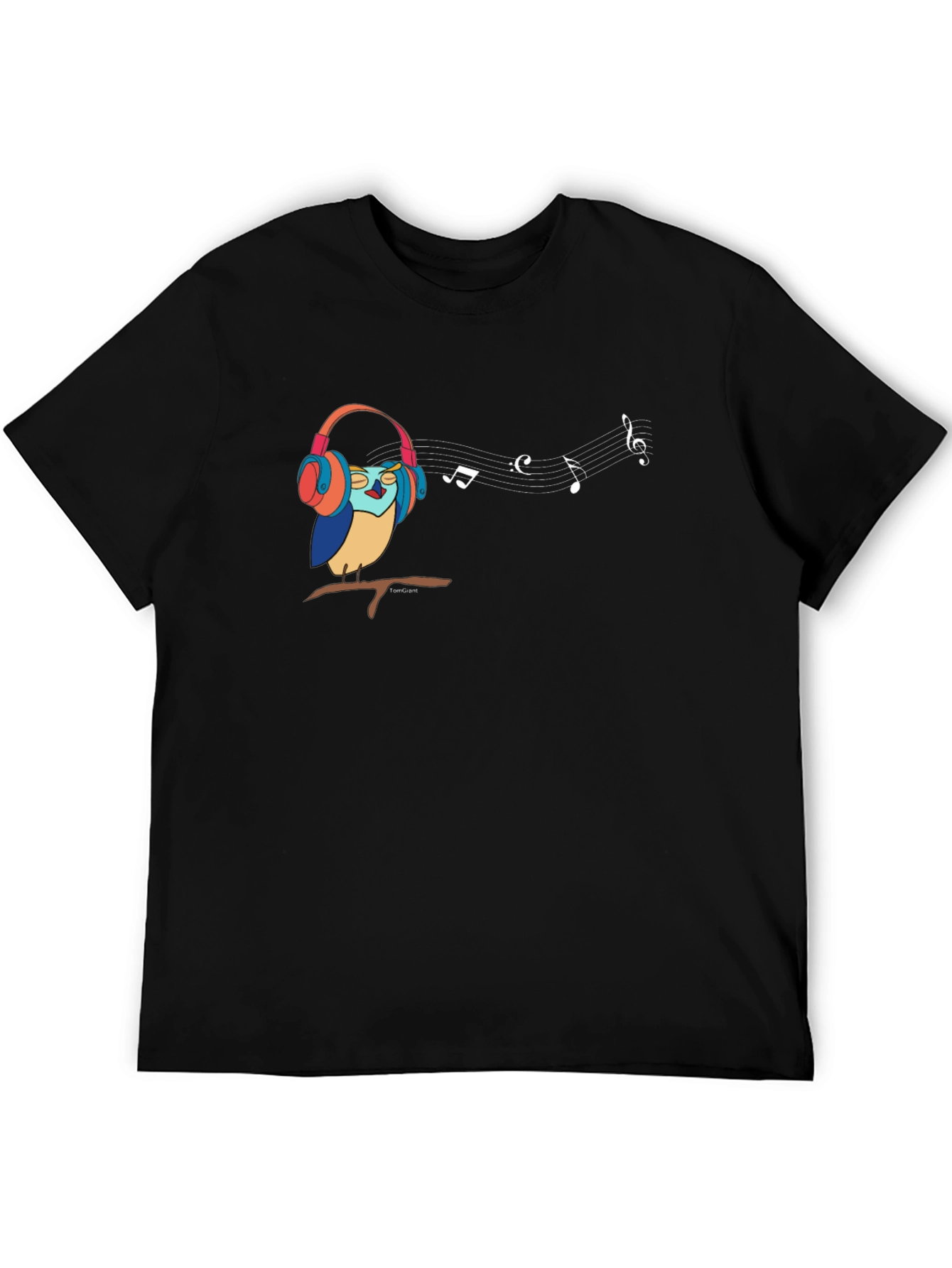 Camiseta Negra con Diseño de Búho Musical