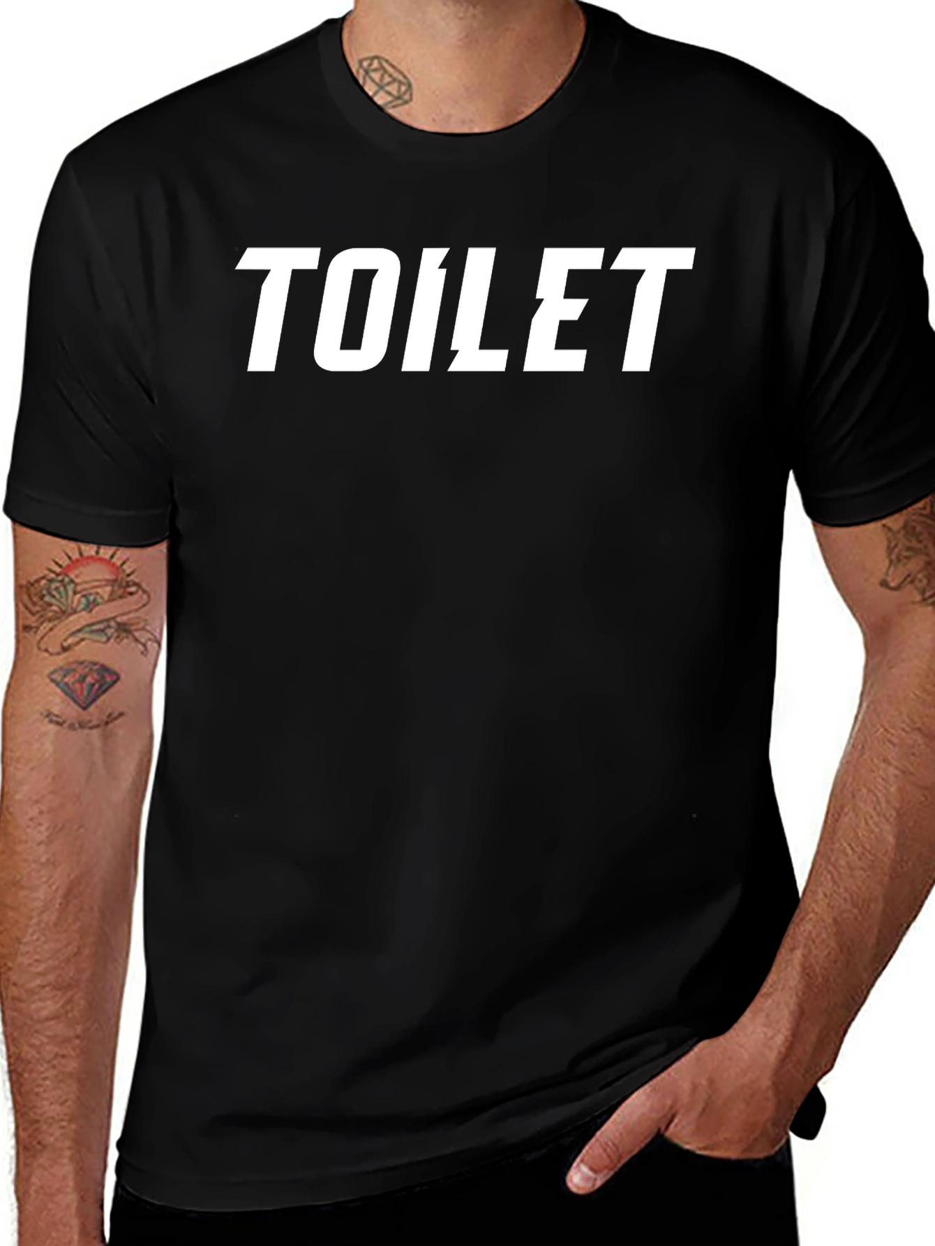 Camiseta Negra con Estampado TOILET en Blanco
