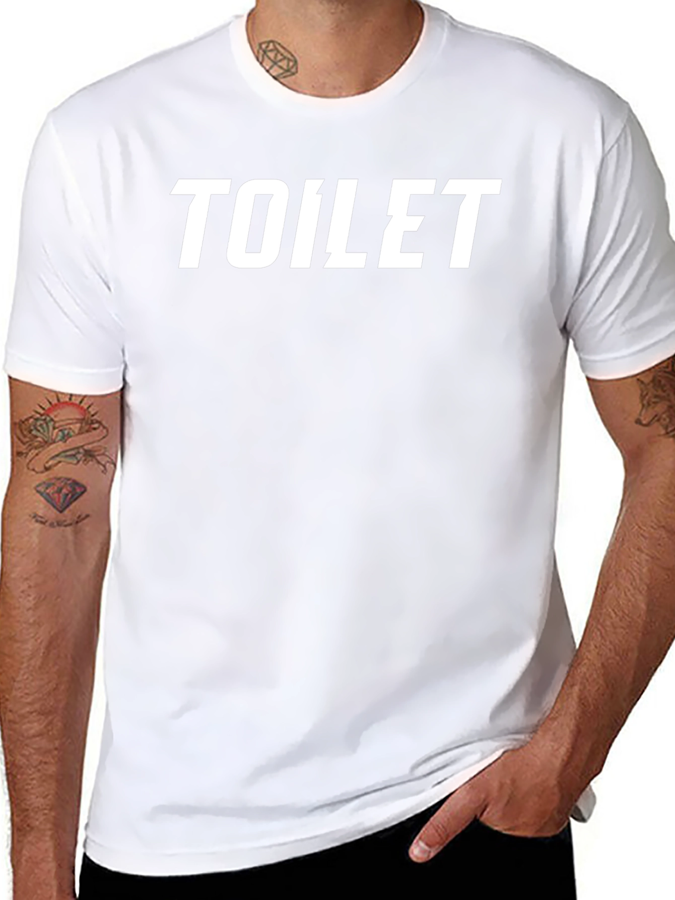 Camiseta Negra con Estampado TOILET en Blanco