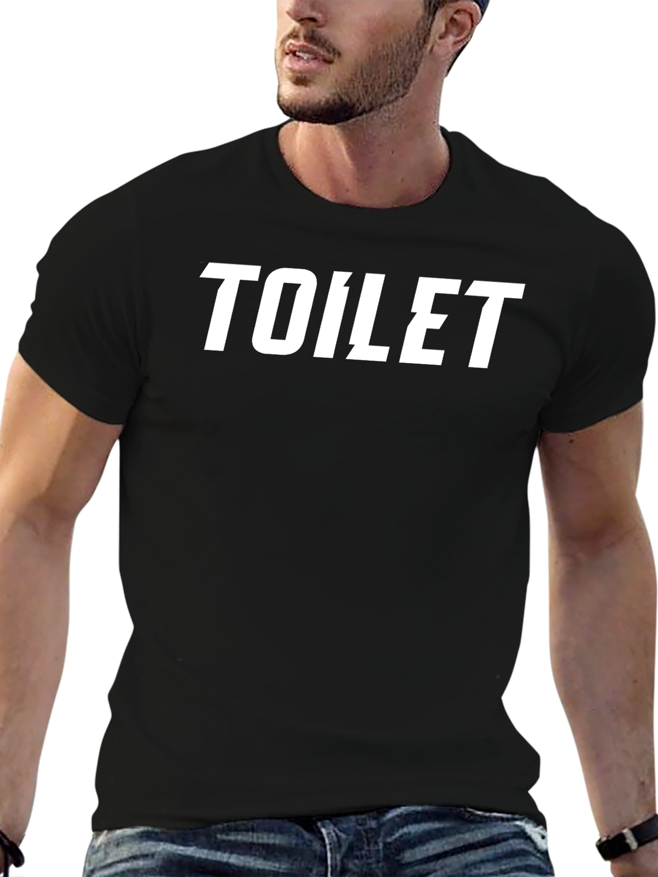 Camiseta Negra con Estampado TOILET en Blanco