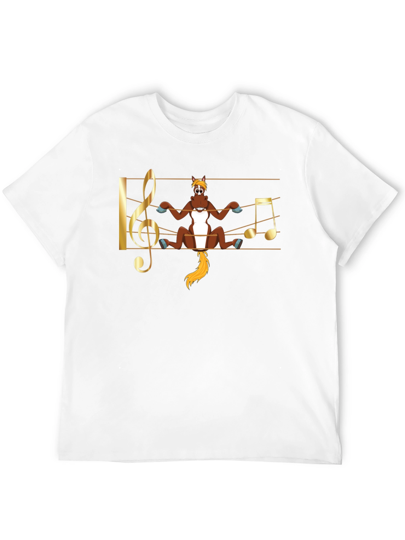 Camiseta Negra con Diseño Musical de Caballo Divertido