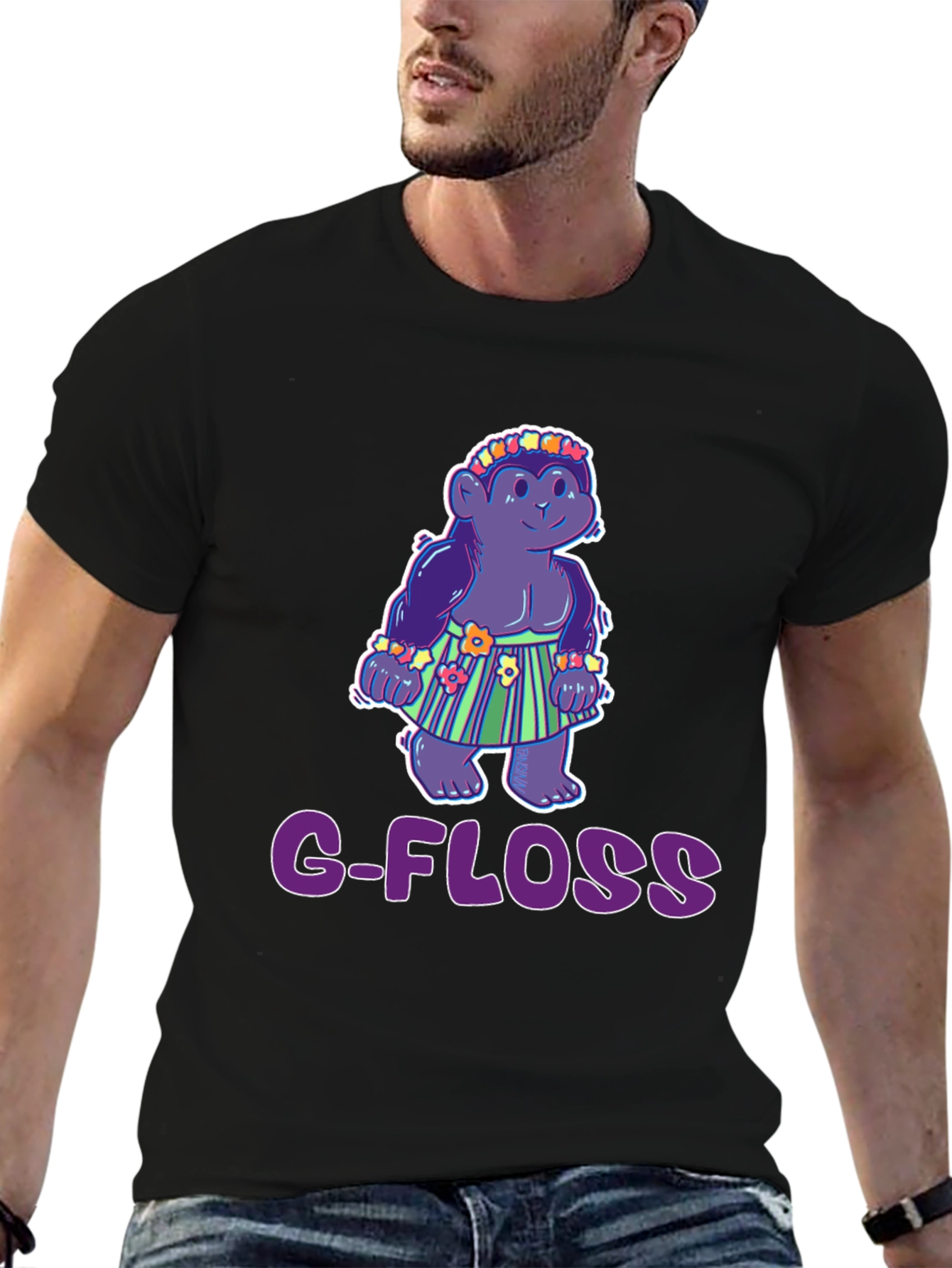 Camiseta Negra con Diseño Gracioso G-FLOSS