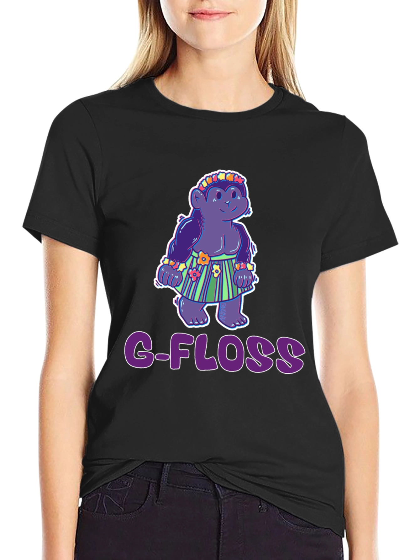 Camiseta Negra con Diseño Gracioso G-FLOSS