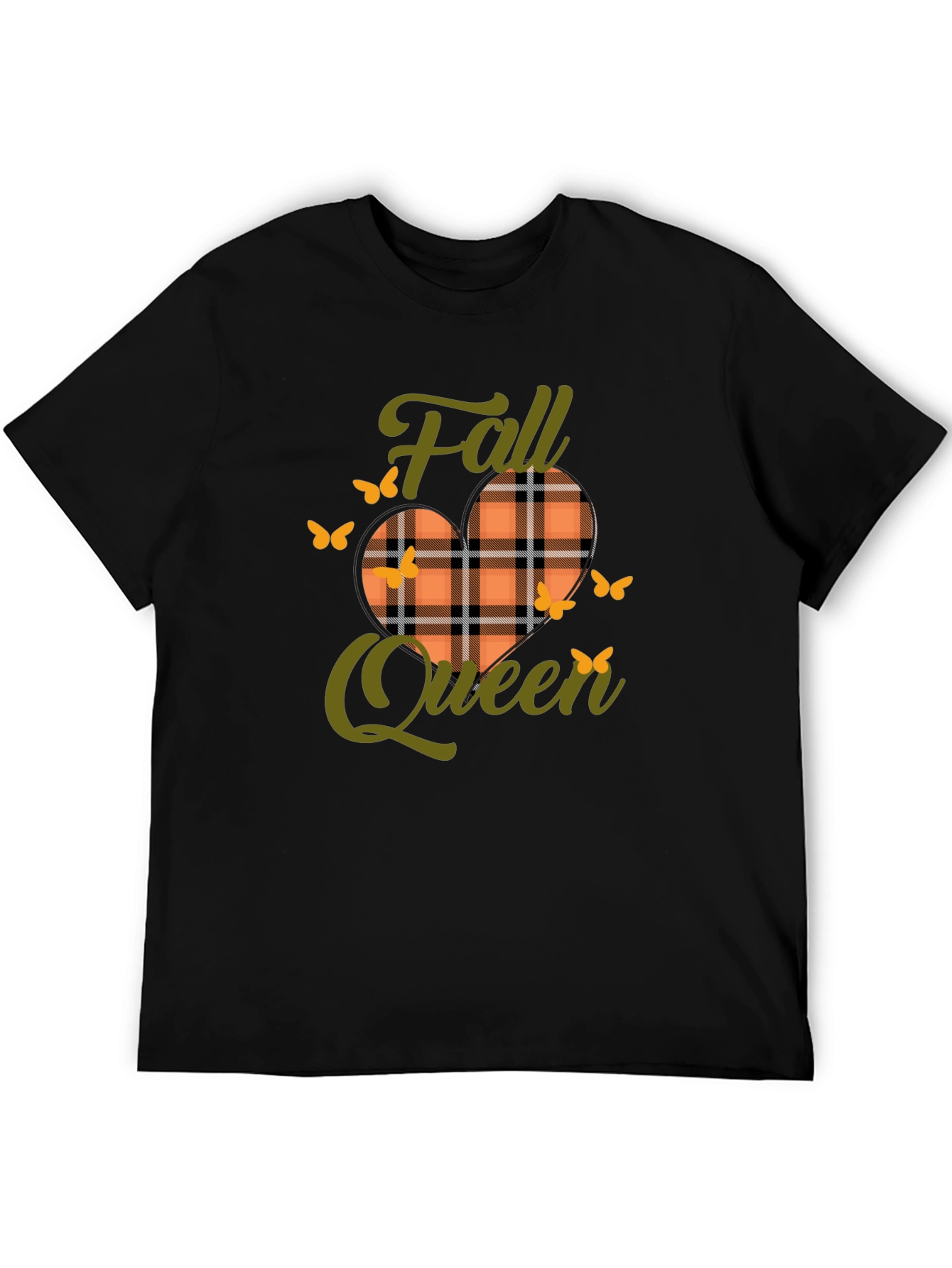 Camiseta Negra Reina de Otoño con Diseño a Cuadros
