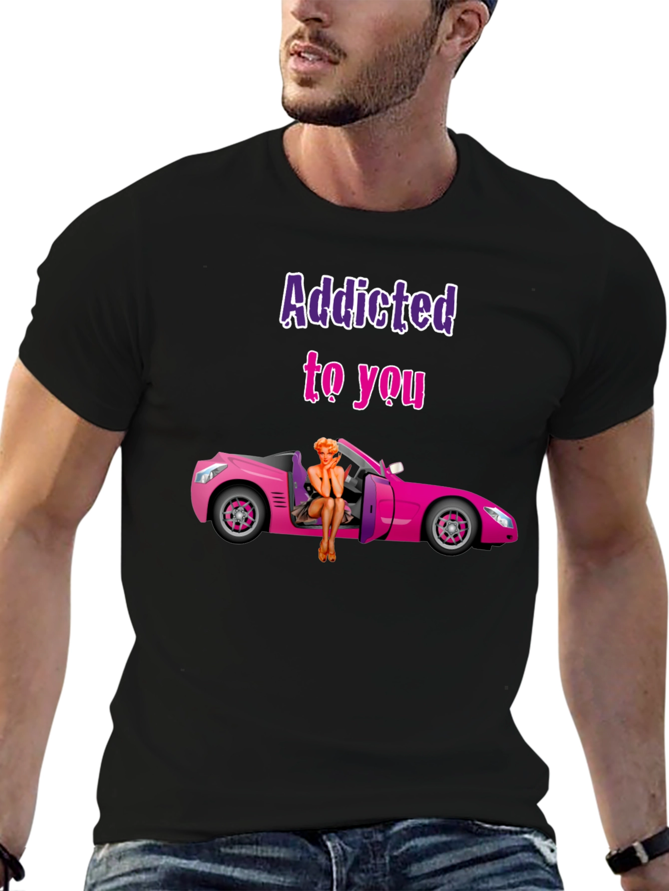 Camiseta Negra Addicted to You con Coche Rosa