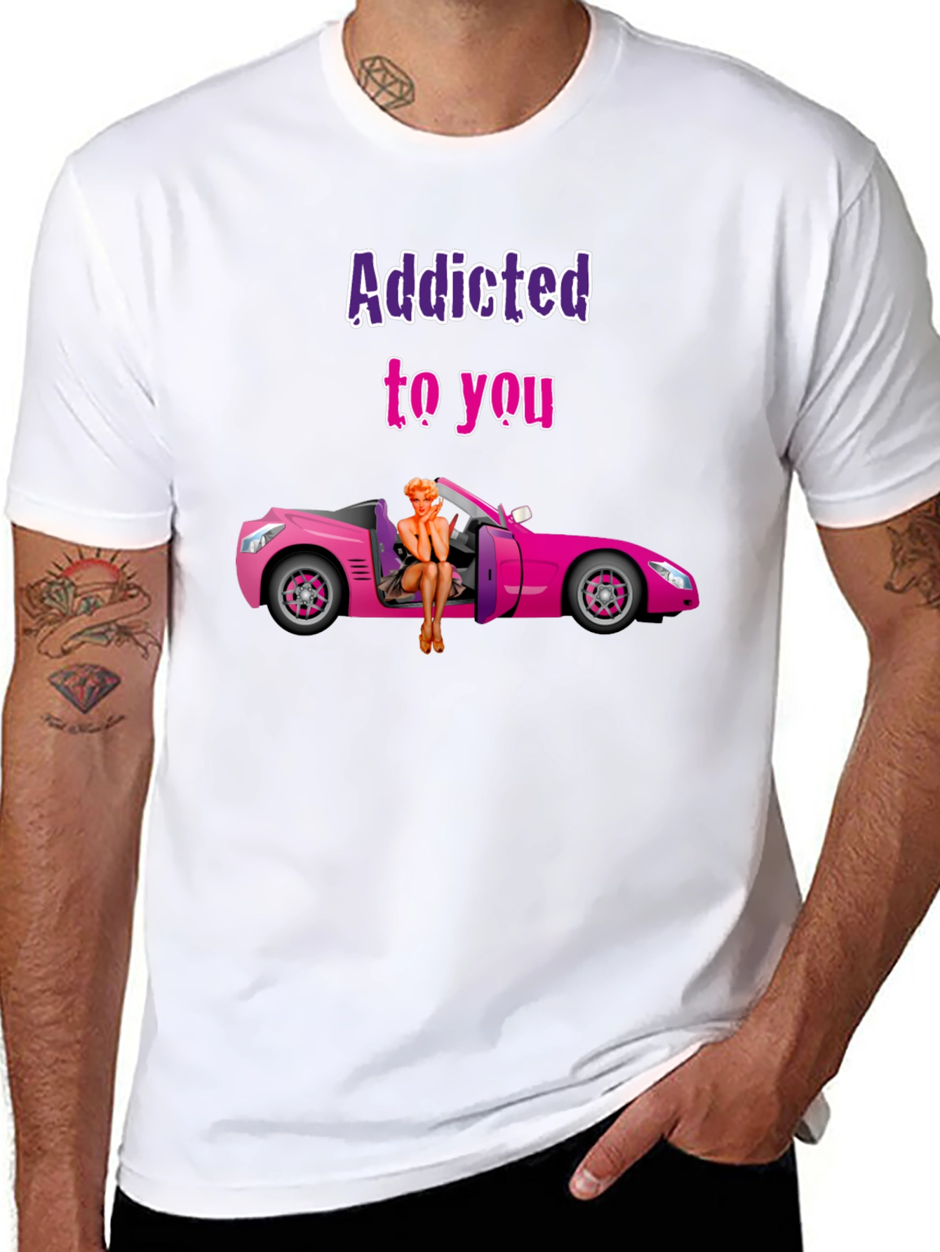 Camiseta Negra Addicted to You con Coche Rosa