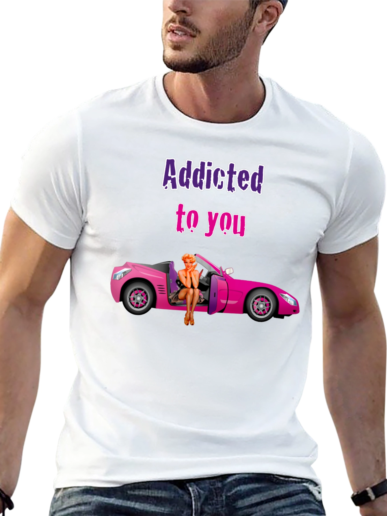 Camiseta Negra Addicted to You con Coche Rosa