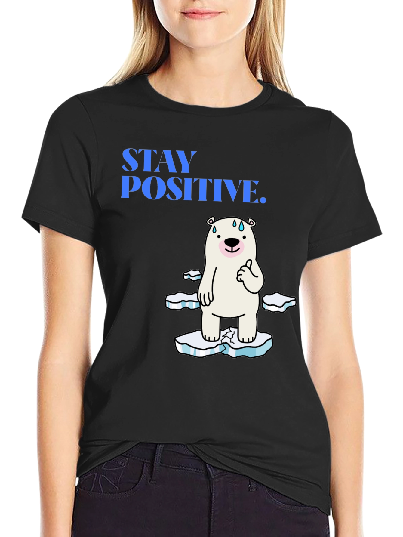 Camiseta Negra Stay Positive Oso Polar
