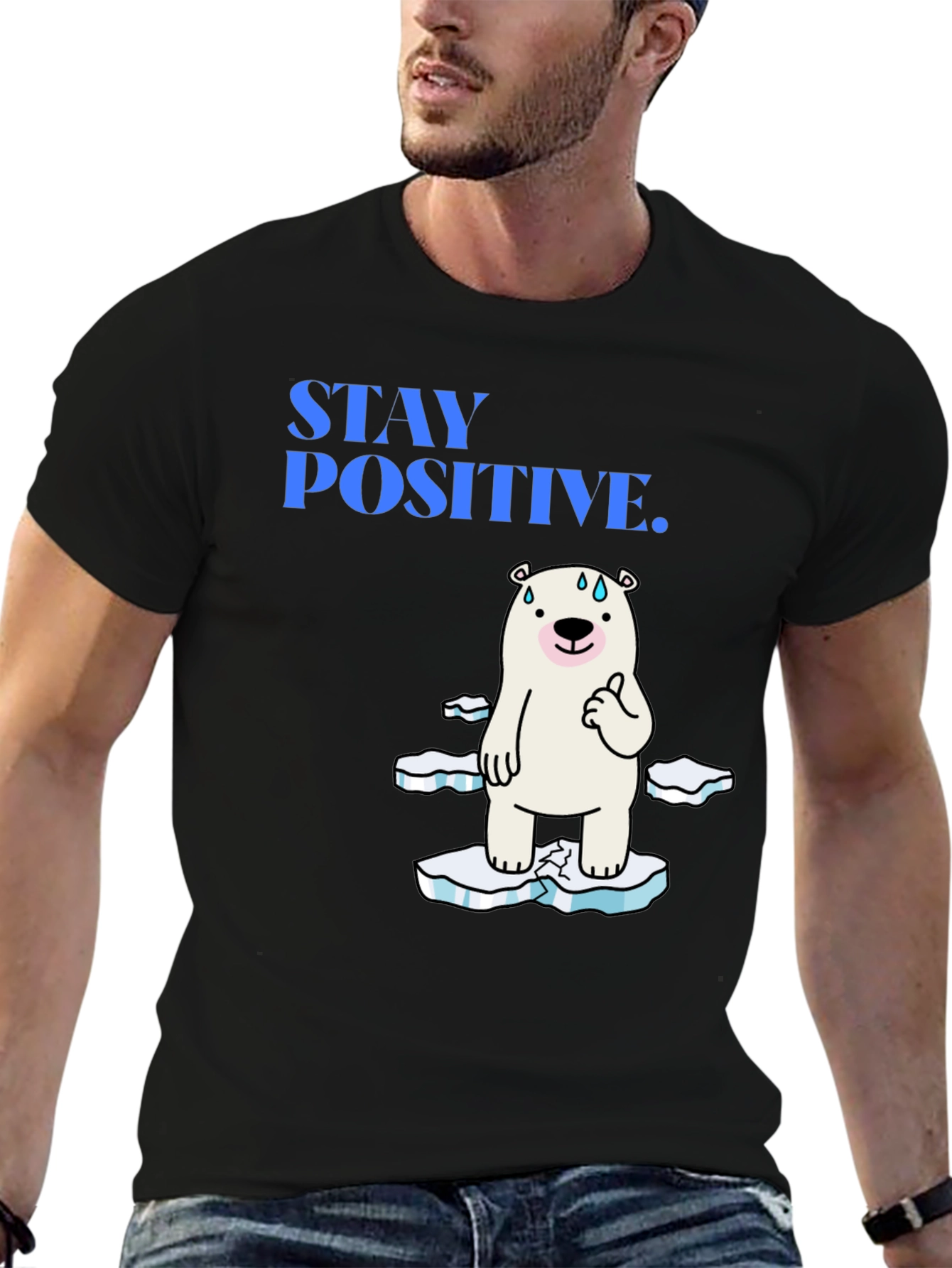Camiseta Negra Stay Positive Oso Polar