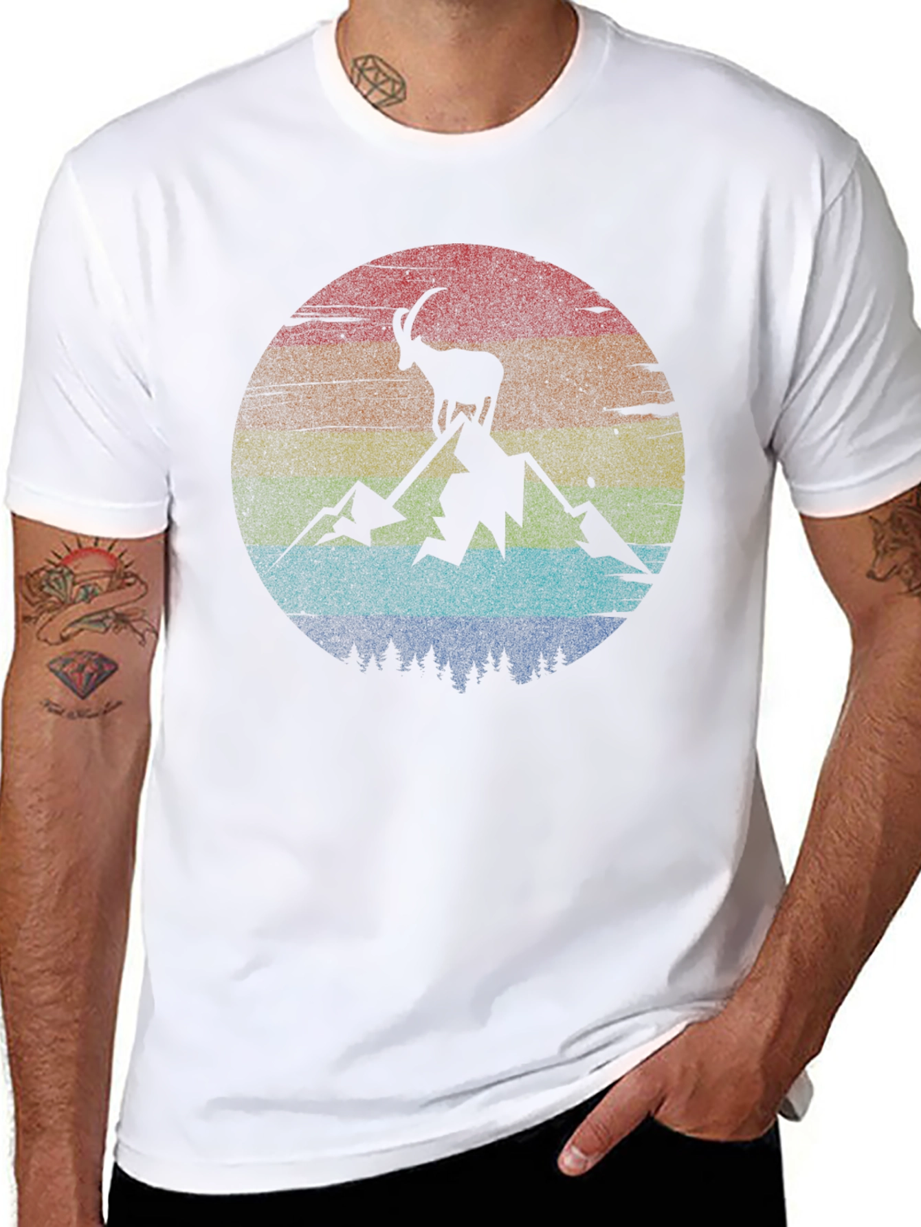 Camiseta Negra con Diseño de Cabra Montañera Retro