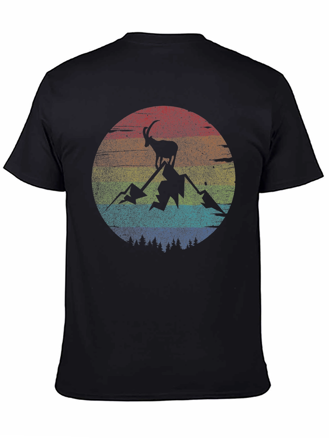 Camiseta Negra con Diseño de Cabra Montañera Retro