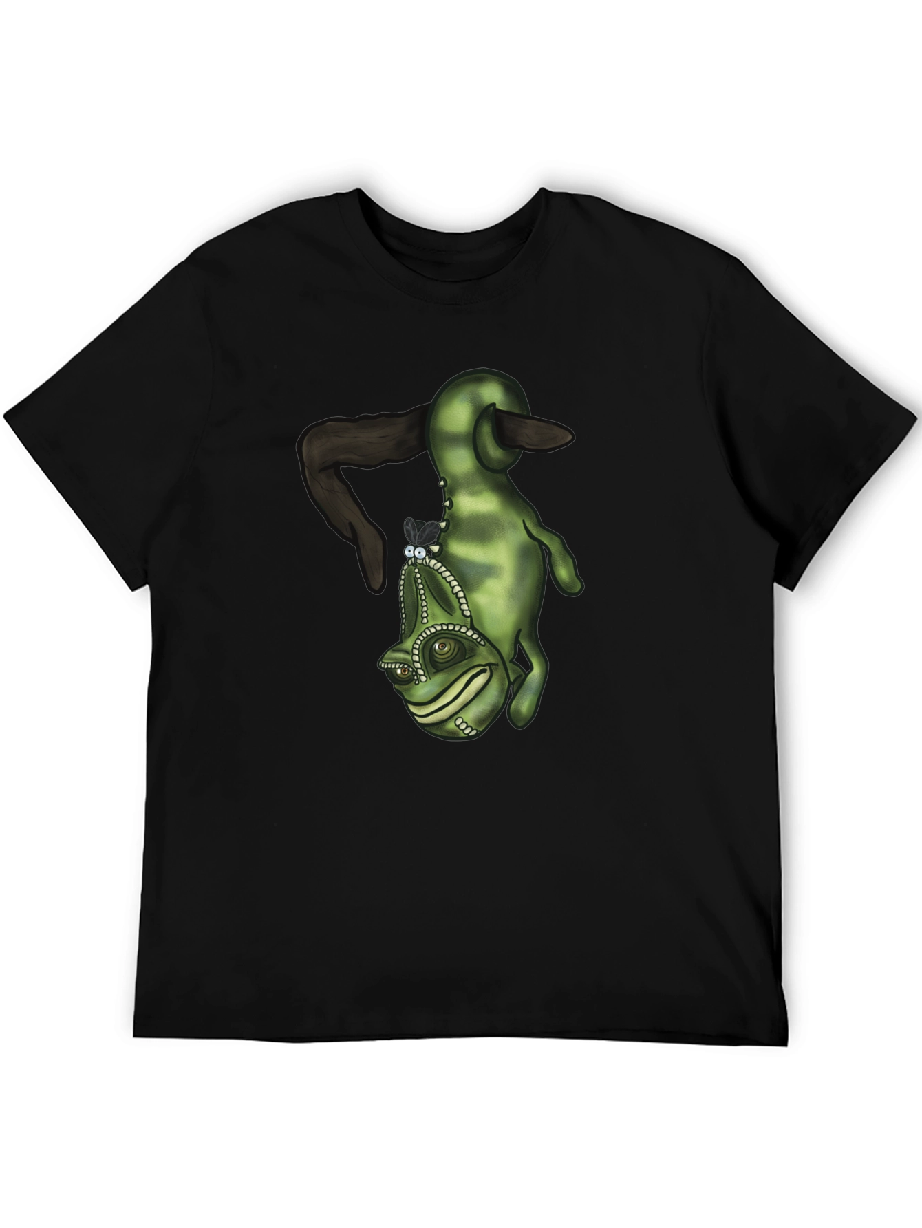 Camiseta Negra con Diseño de Camaleón Divertido