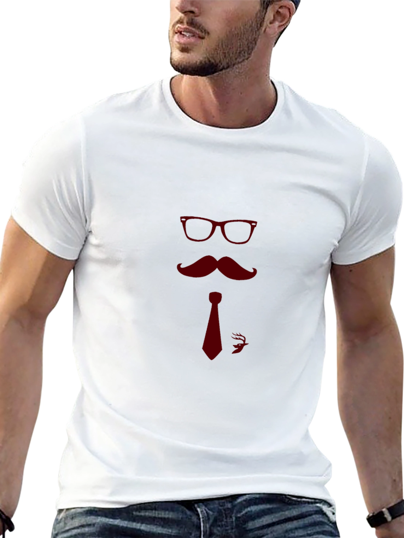 Camiseta Negra con Diseño de Bigote y Gafas