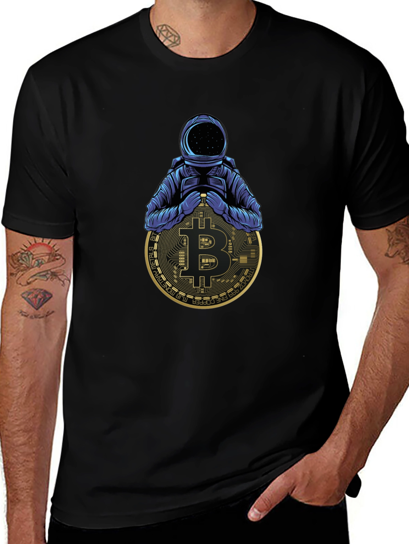 Camiseta Negra Astronauta Bitcoin Crypto