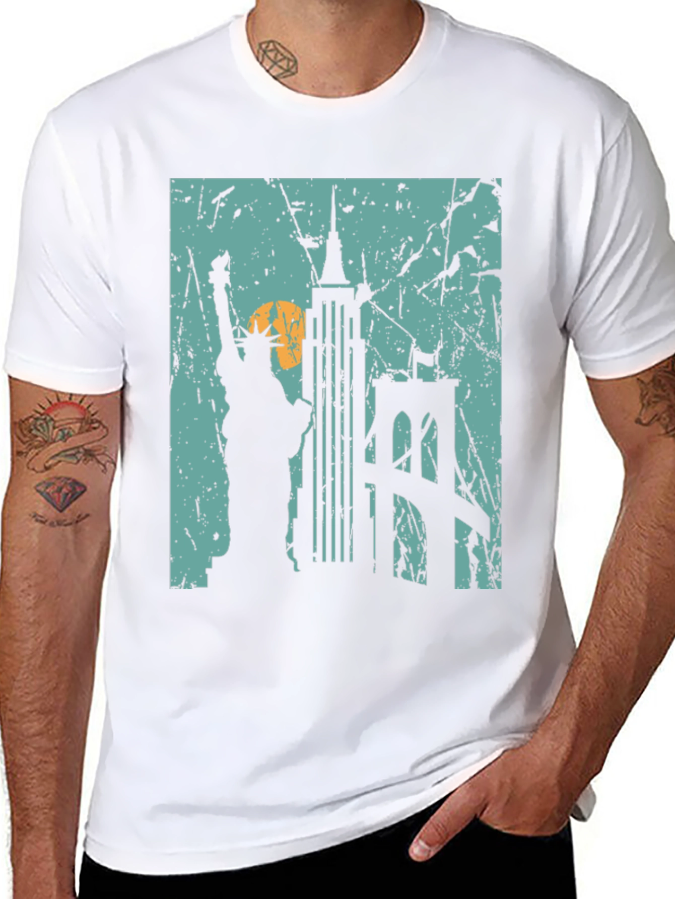 Camiseta Negra Nueva York Estatua Libertad Puente