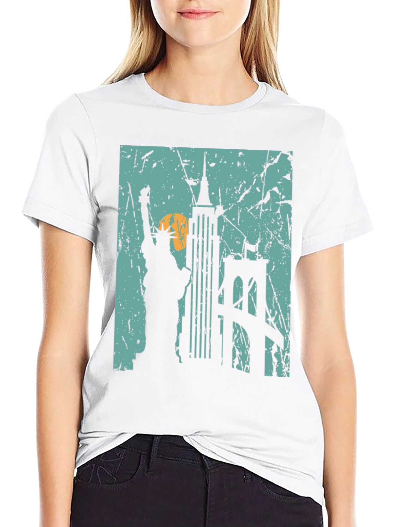 Camiseta Negra Nueva York Estatua Libertad Puente