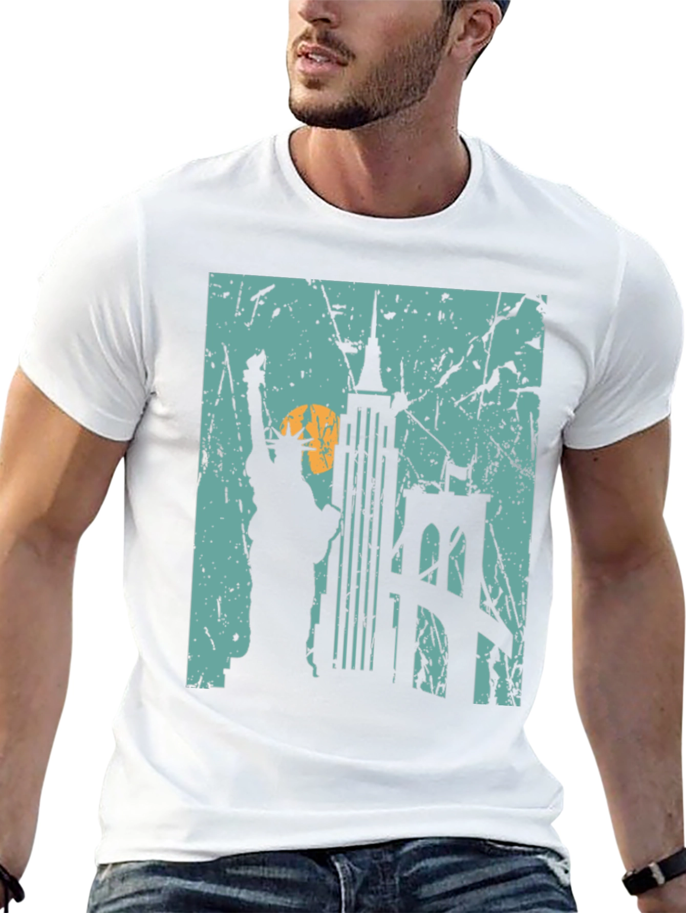 Camiseta Negra Nueva York Estatua Libertad Puente
