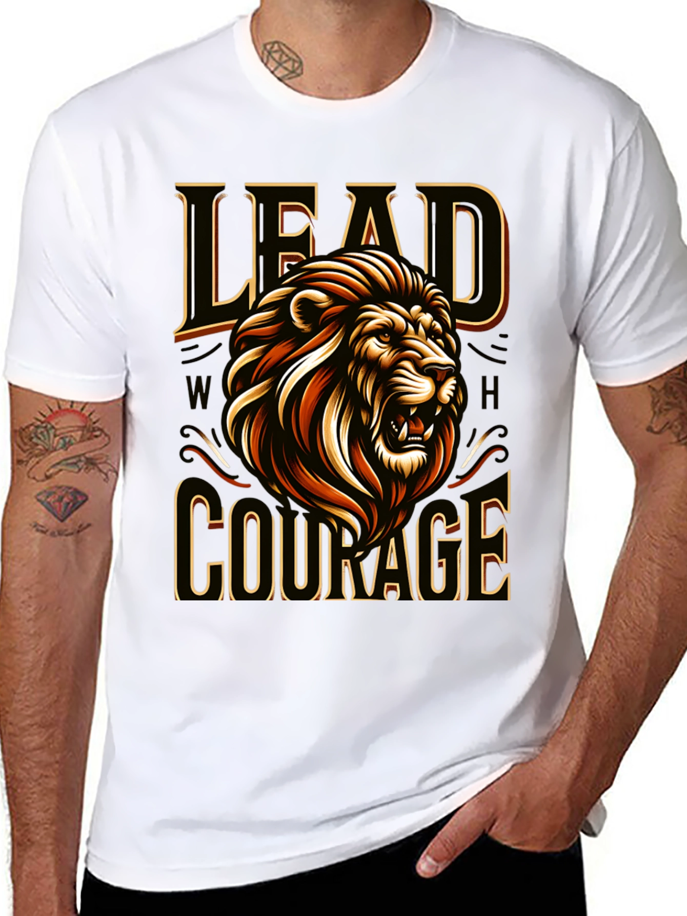 Camiseta Negra con Diseño de León Liderazgo