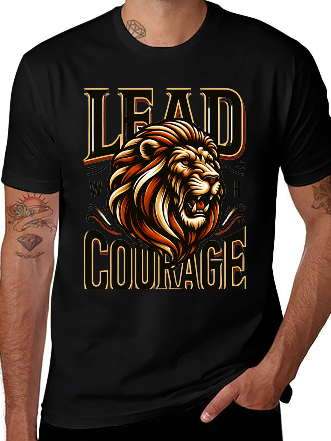 Camiseta Negra con Diseño de León Liderazgo
