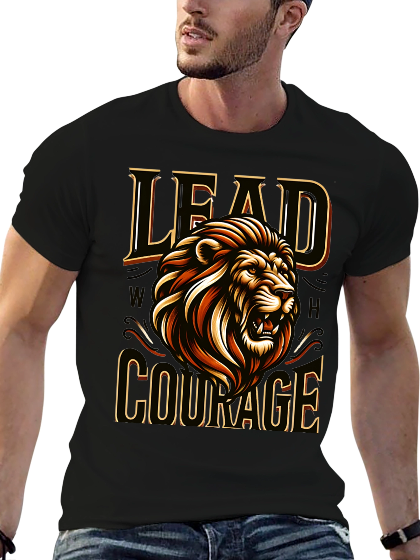 Camiseta Negra con Diseño de León Liderazgo